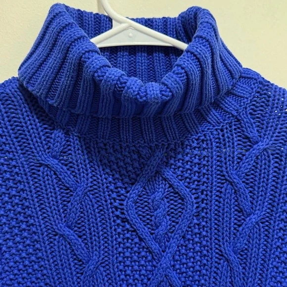 Lauren Ralph Lauren Royal Blue Cable Knit Turtleneck Sweater Medium Petite - Picture 2 of 5